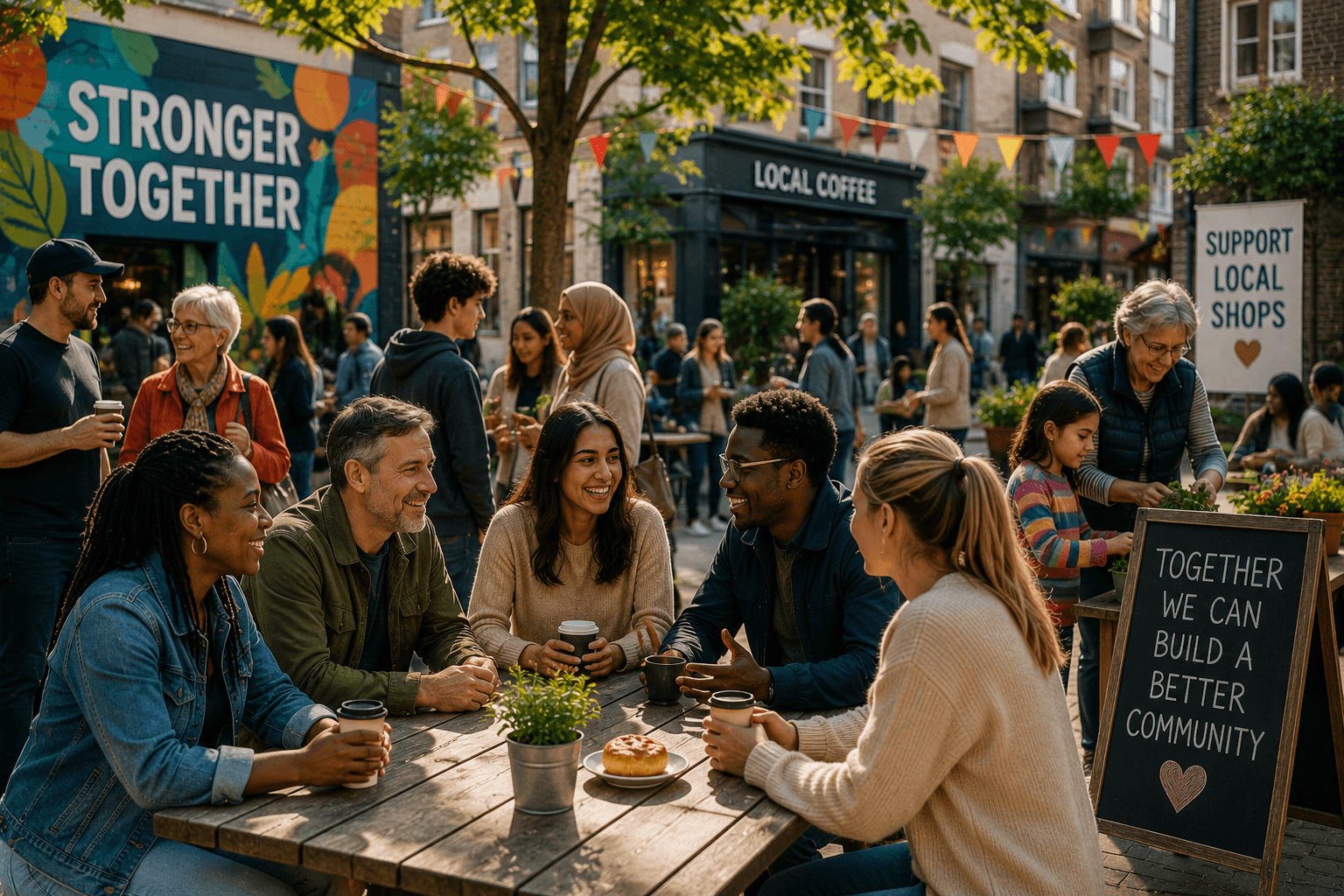 People of different ages meeting and working together in their local community